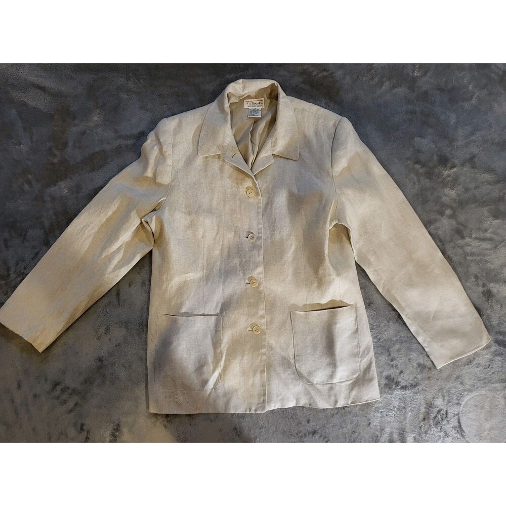 Talbots Irish Linen Blazer Jacket Size 12 Tan Office Quiet Luxury Minimalist